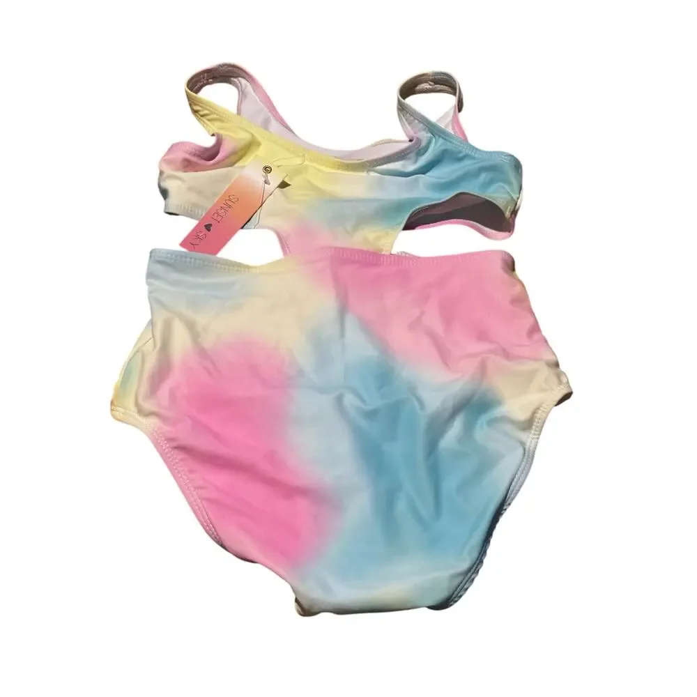 Sunset Sky 12 pastel cut away swim one piece like a bikini knotted front nwt